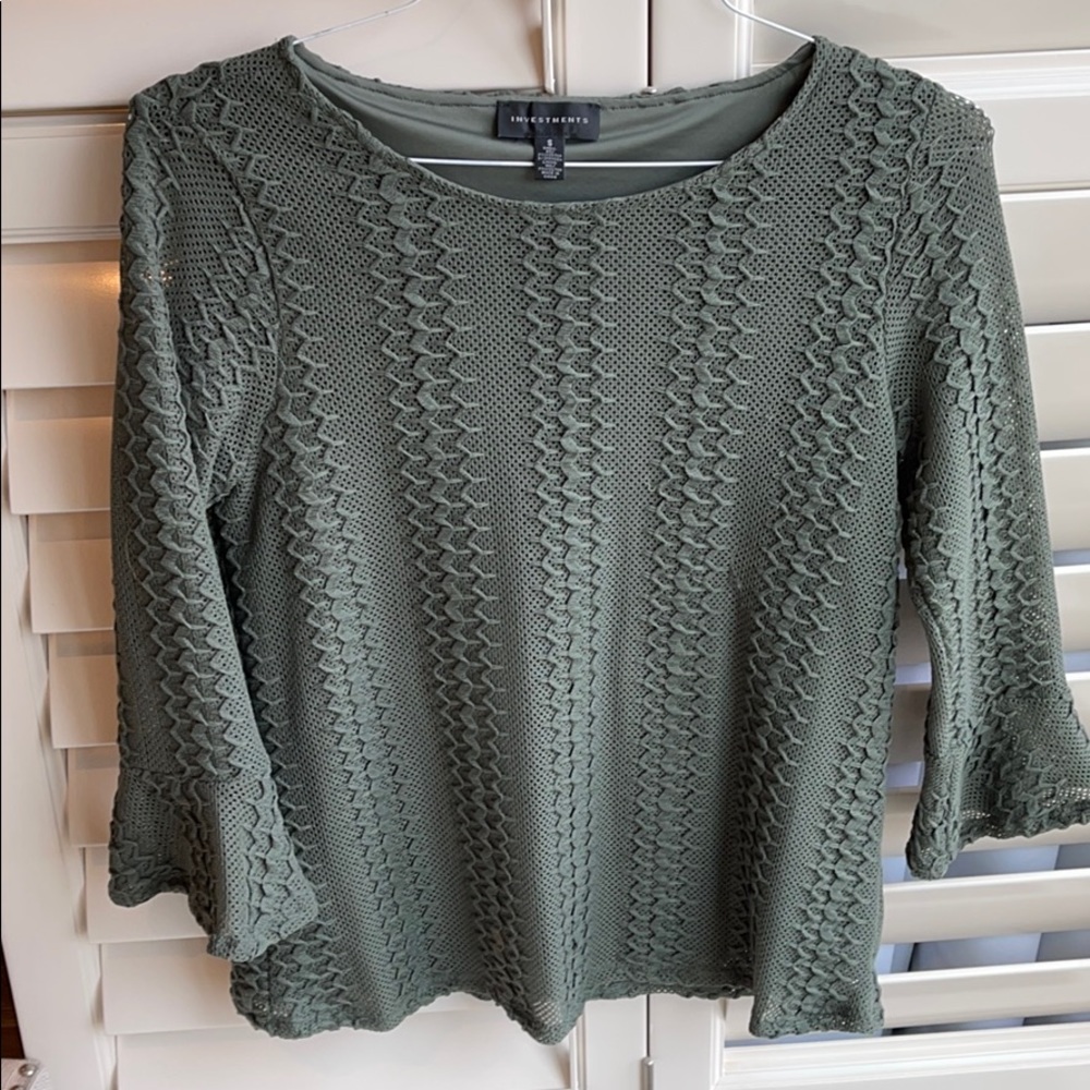 Army green top/shirt with perforated sleeves